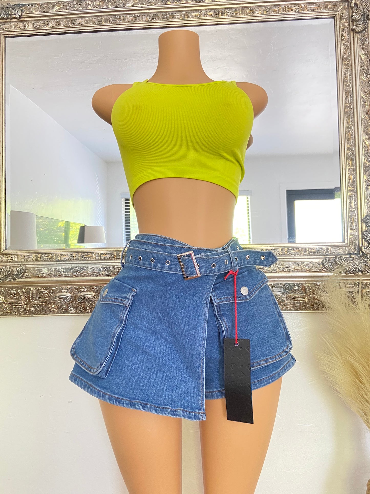 Denim cargo skort